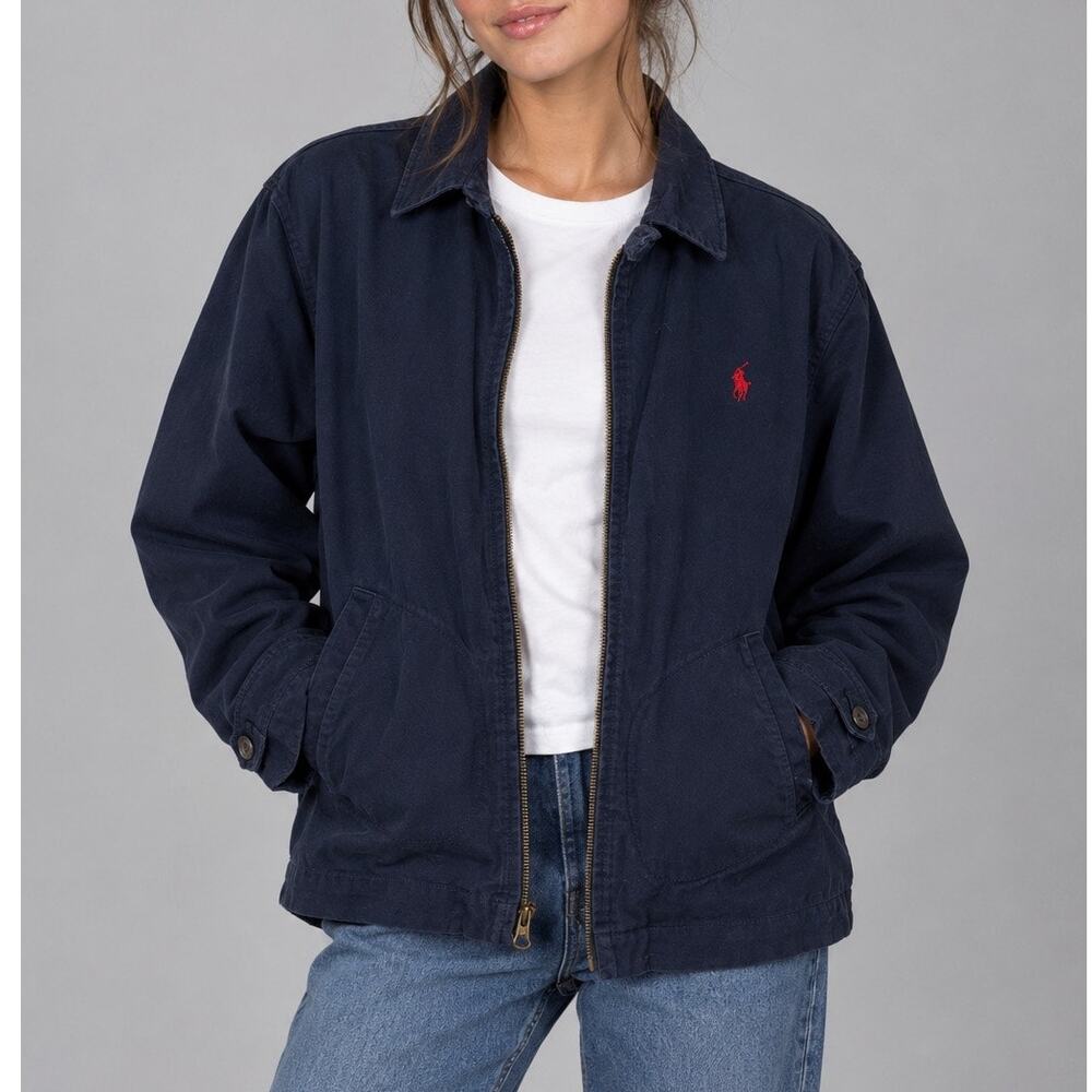 Vintage Ralph Lauren Polo Canvas Jacket Womens Large Blue Harrington Style